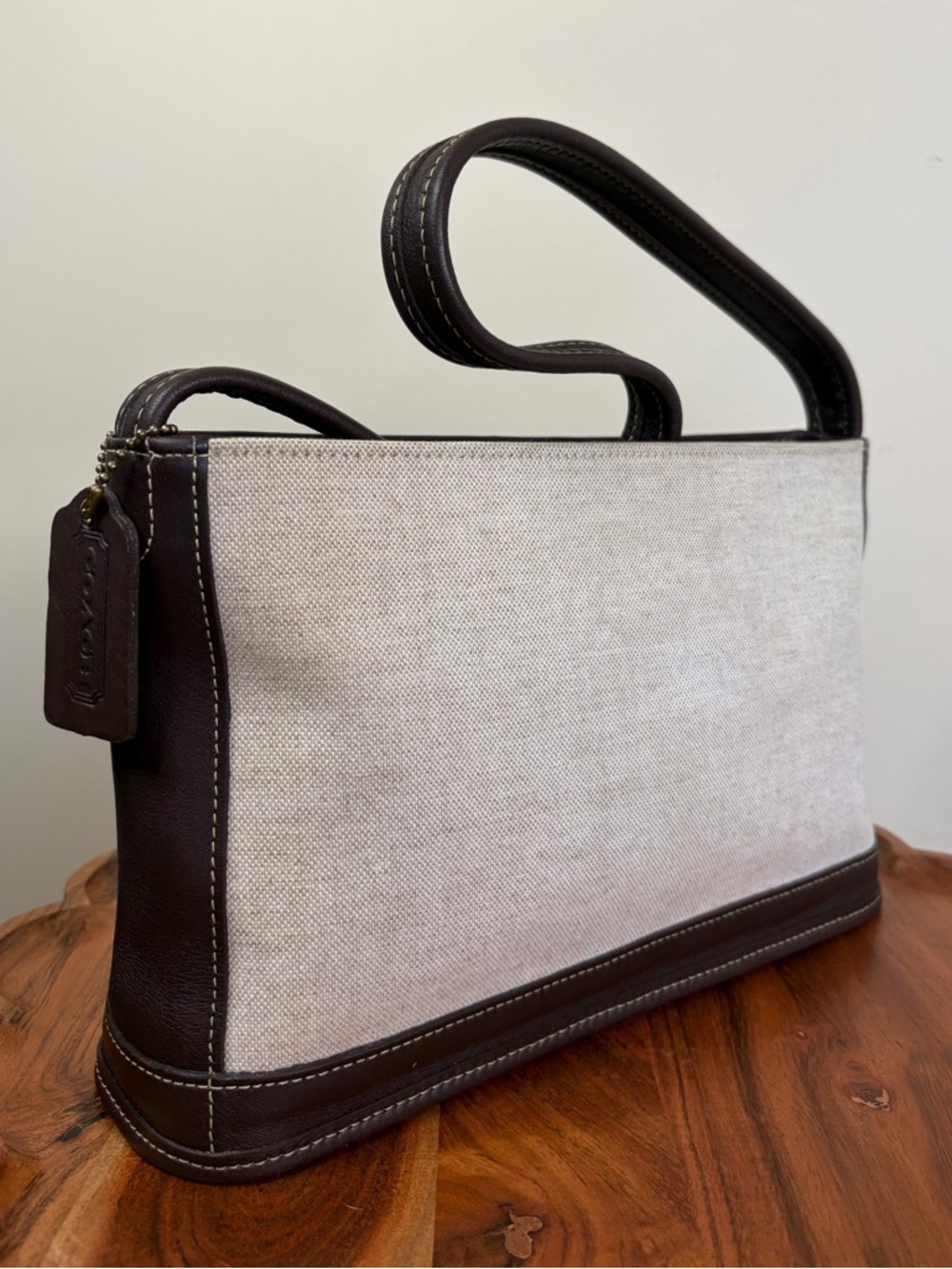 Vintage COACH Large Bleeker Zip Shoulder Bag Canvas Brown Leather 6124 EUC - Picture 3 of 17